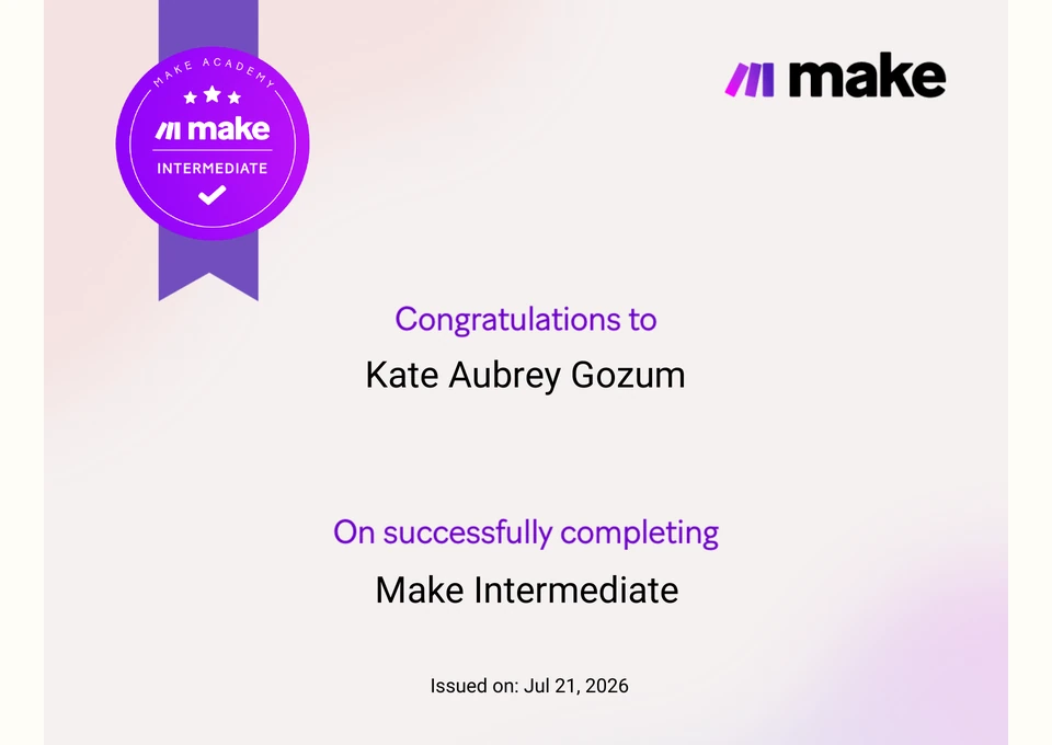 Certificate preview for Make Intermediate issued by Make