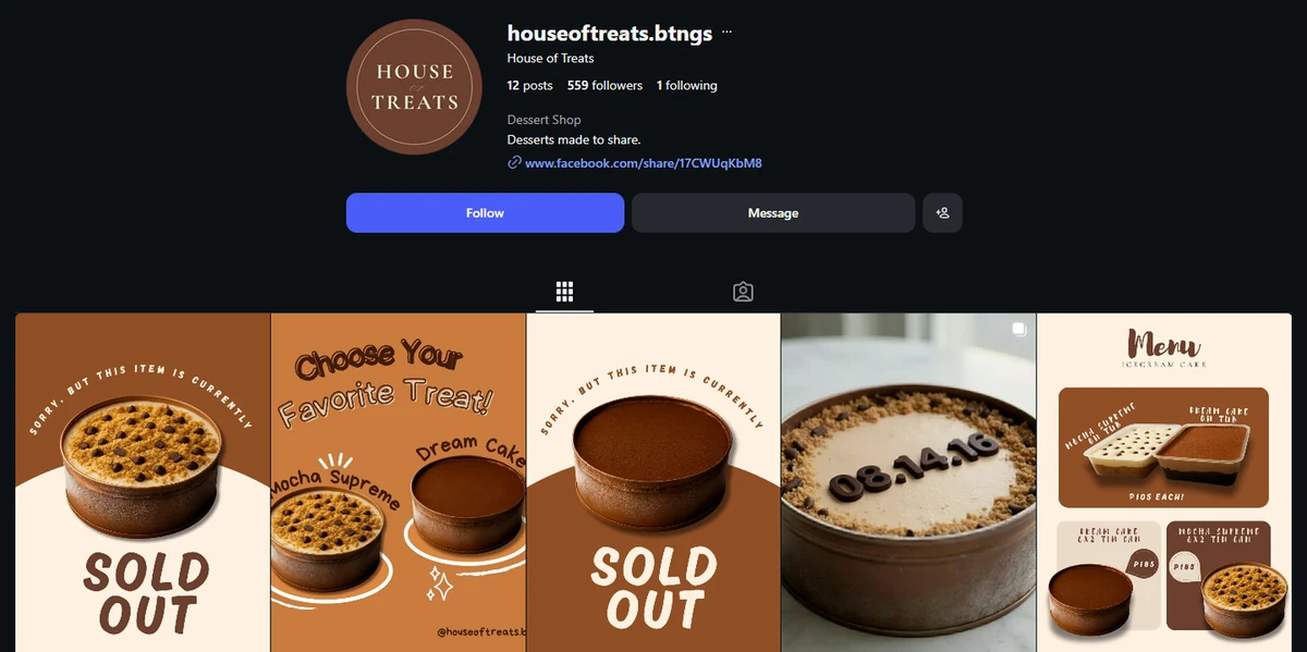 House of Treats Instagram profile overview