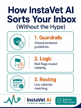 InstaVet social post about guardrails, logic, and routing