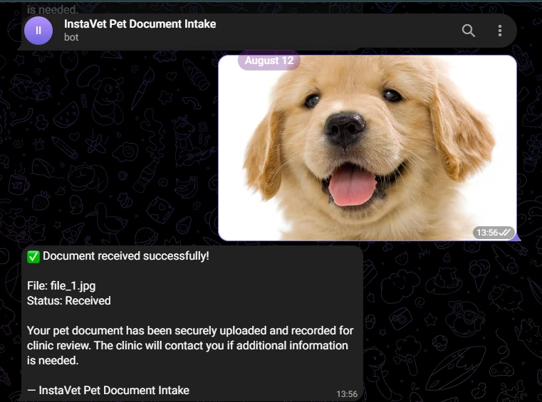 Telegram Document Intake & Record Logging evidence: Telegram Confirmation