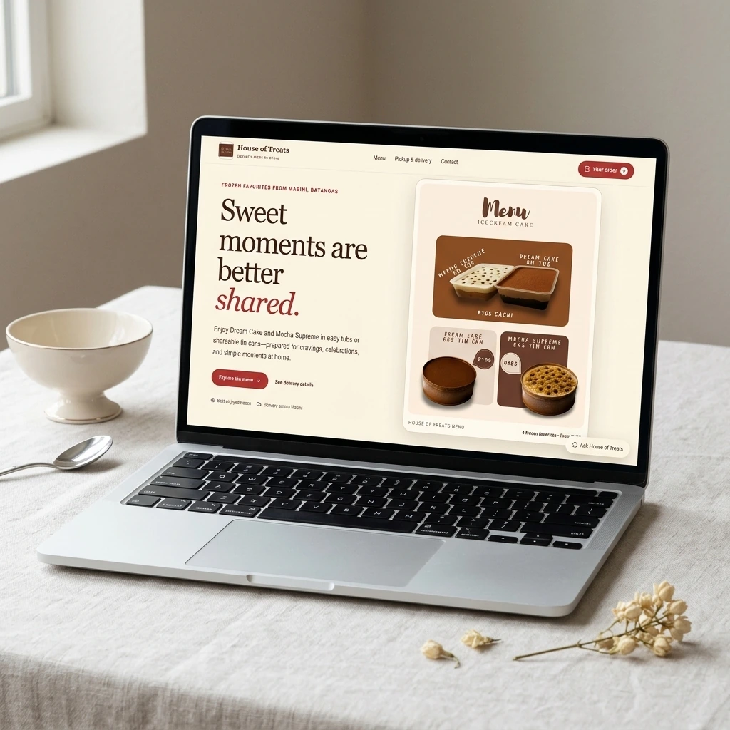 House of Treats website homepage displayed on a laptop